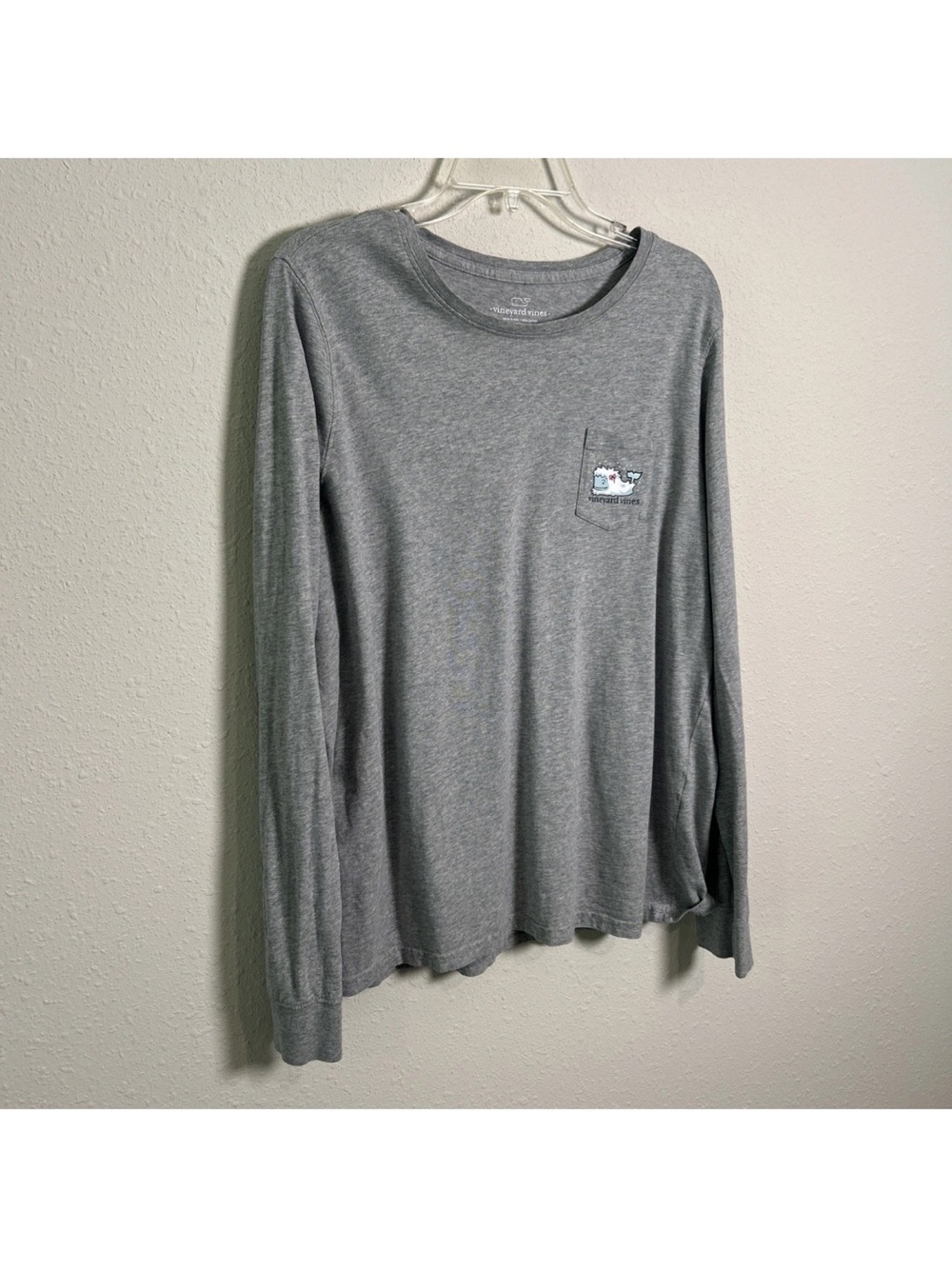 Vineyard Vines Long Sleeve Pocket Shirt Grey Winter Whale Snow Women’s Size XL - Picture 6 of 11